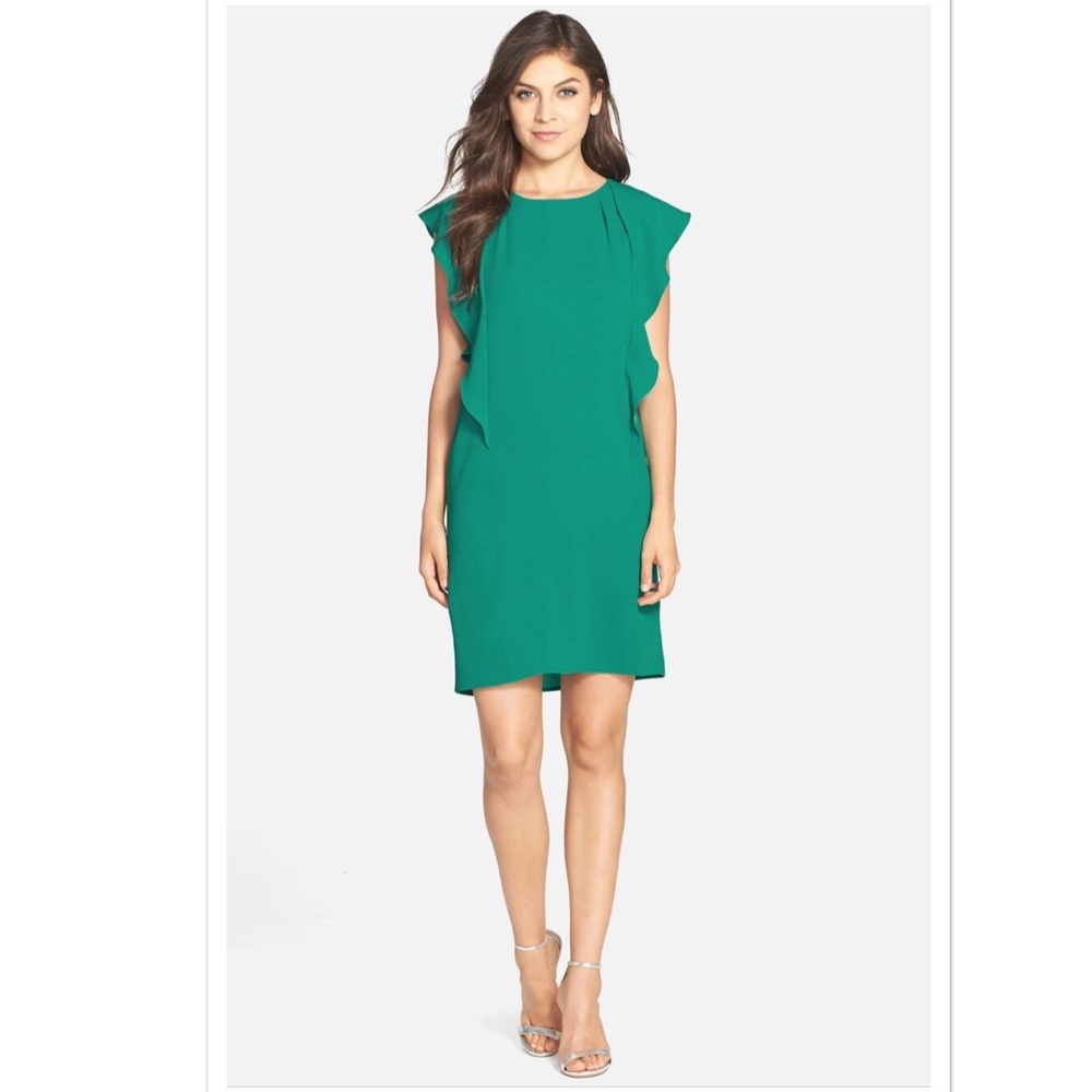 BCBG Maxazria teal susi ruffle dress